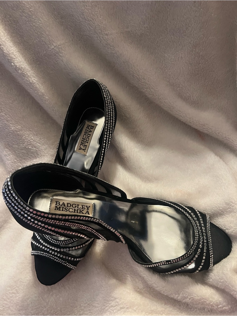 Badgley Mischka Black Crystal-Strap Open-Toe Heels - Picture 2 of 5